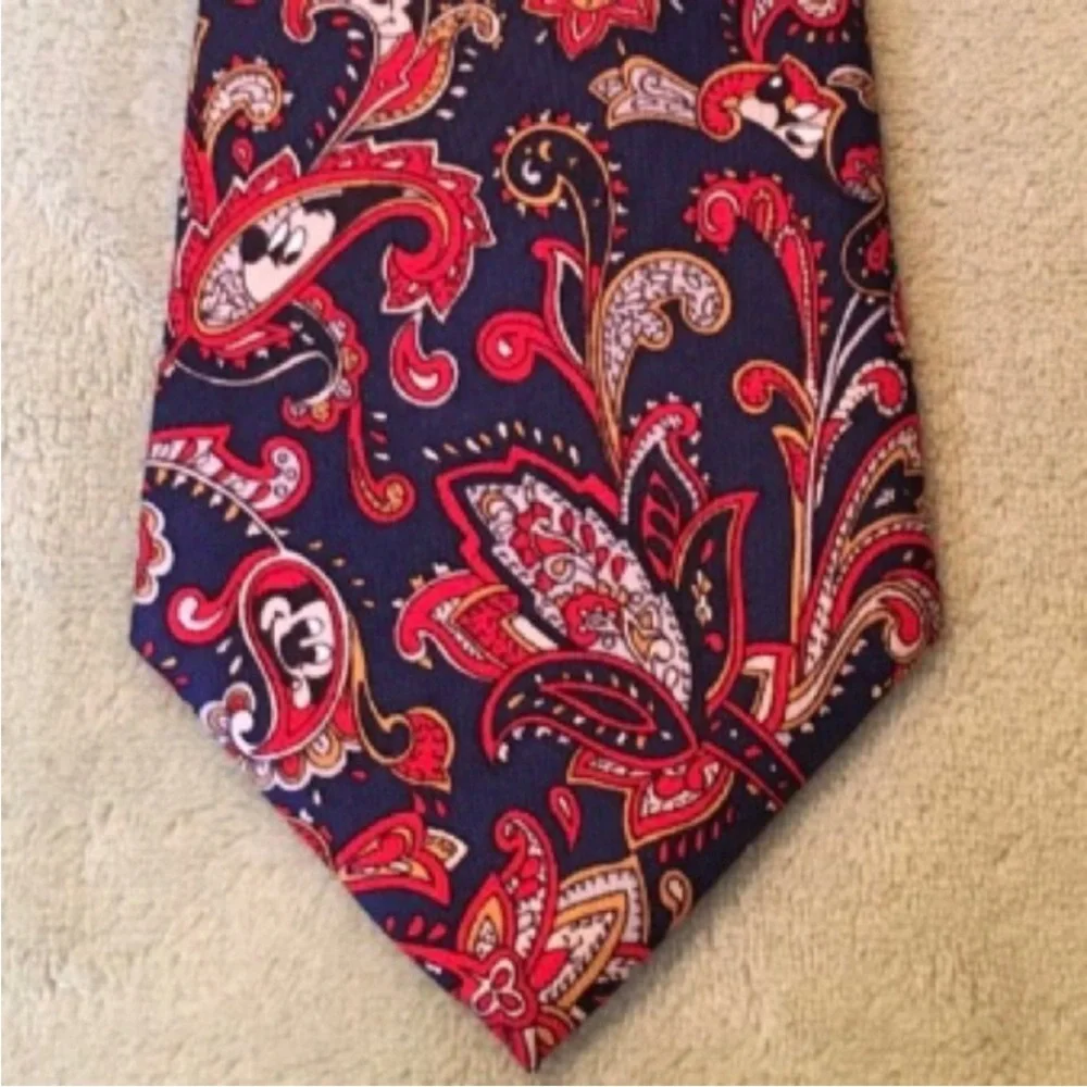 Disney necktie Mickey hiding silk cartoon paisley blue red Balancine Tie Works